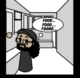 Joe walking through the apartment hallway